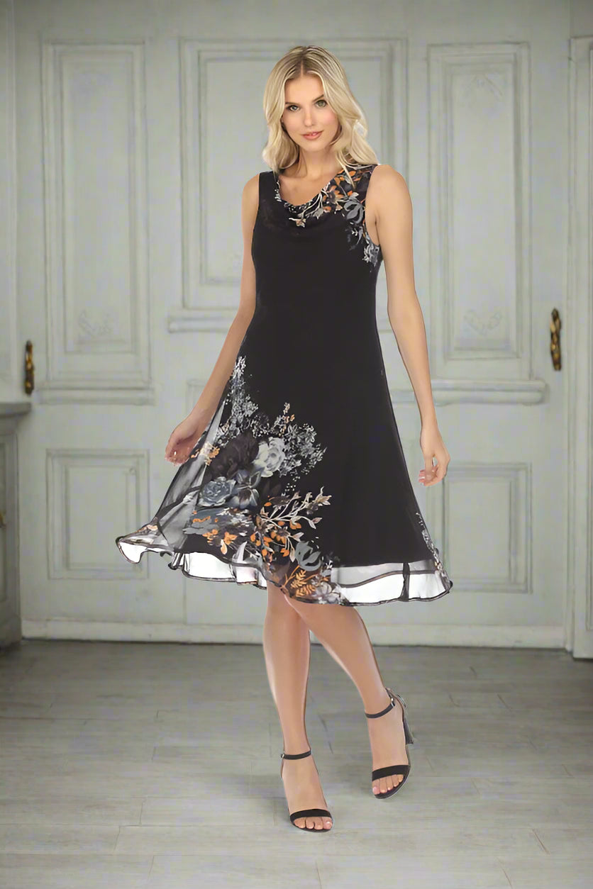 Black A-line Floral Printed Midi Dress lazydaisystore Black A-line Floral Printed Midi Dress lazydaisystore