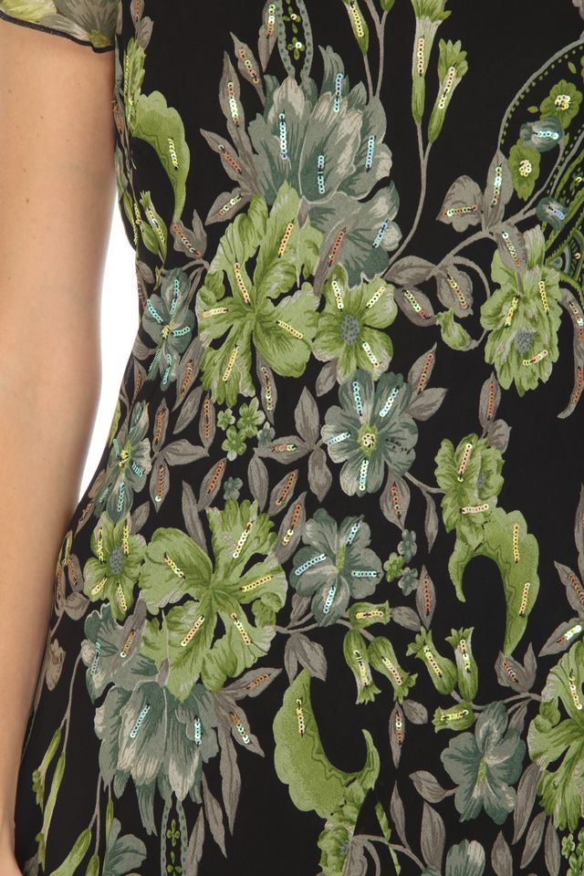 Black & Green A-line Floral Printed Midi Dress - DK 3283