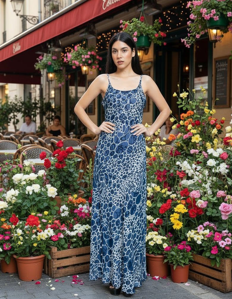 Navy Bubble Printed Maxi Dress - DK 682