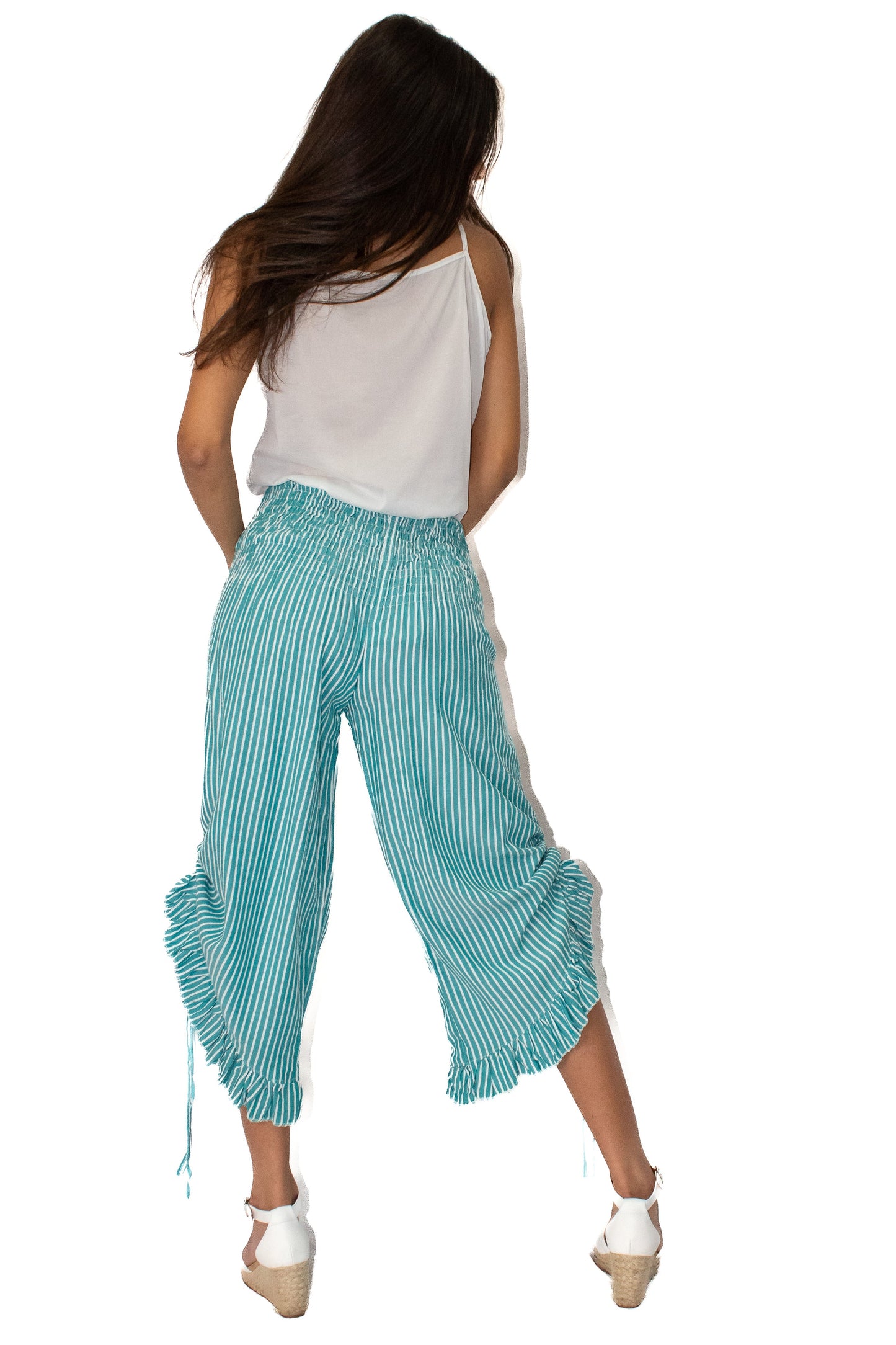 Rayon Vertical Stripe Printed Pants in Blue