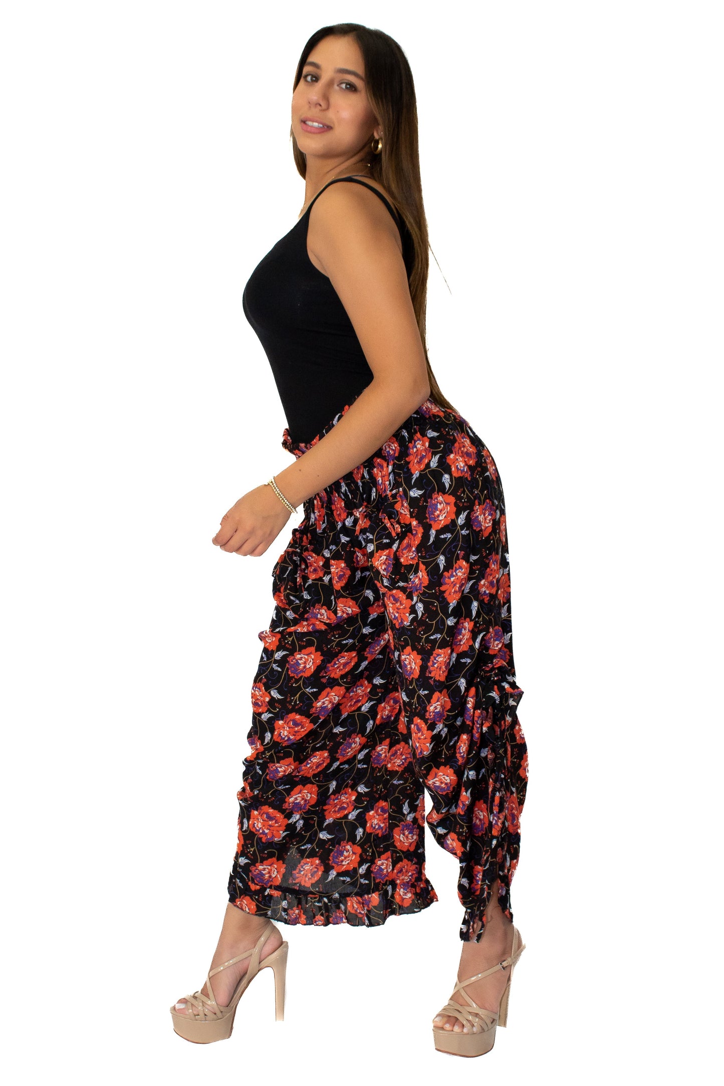 Rayon Floral Printed Pants in Black (P-15)