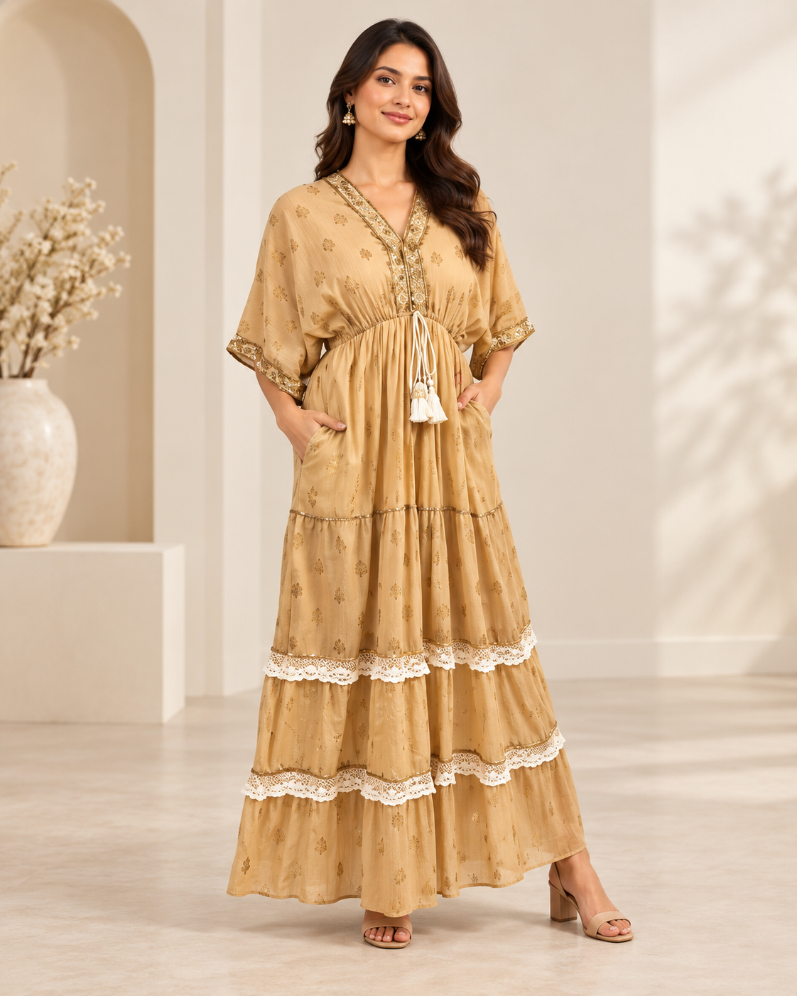 Elegant Patchwork Maxi Dress with Relaxed Fit (DK-2085)