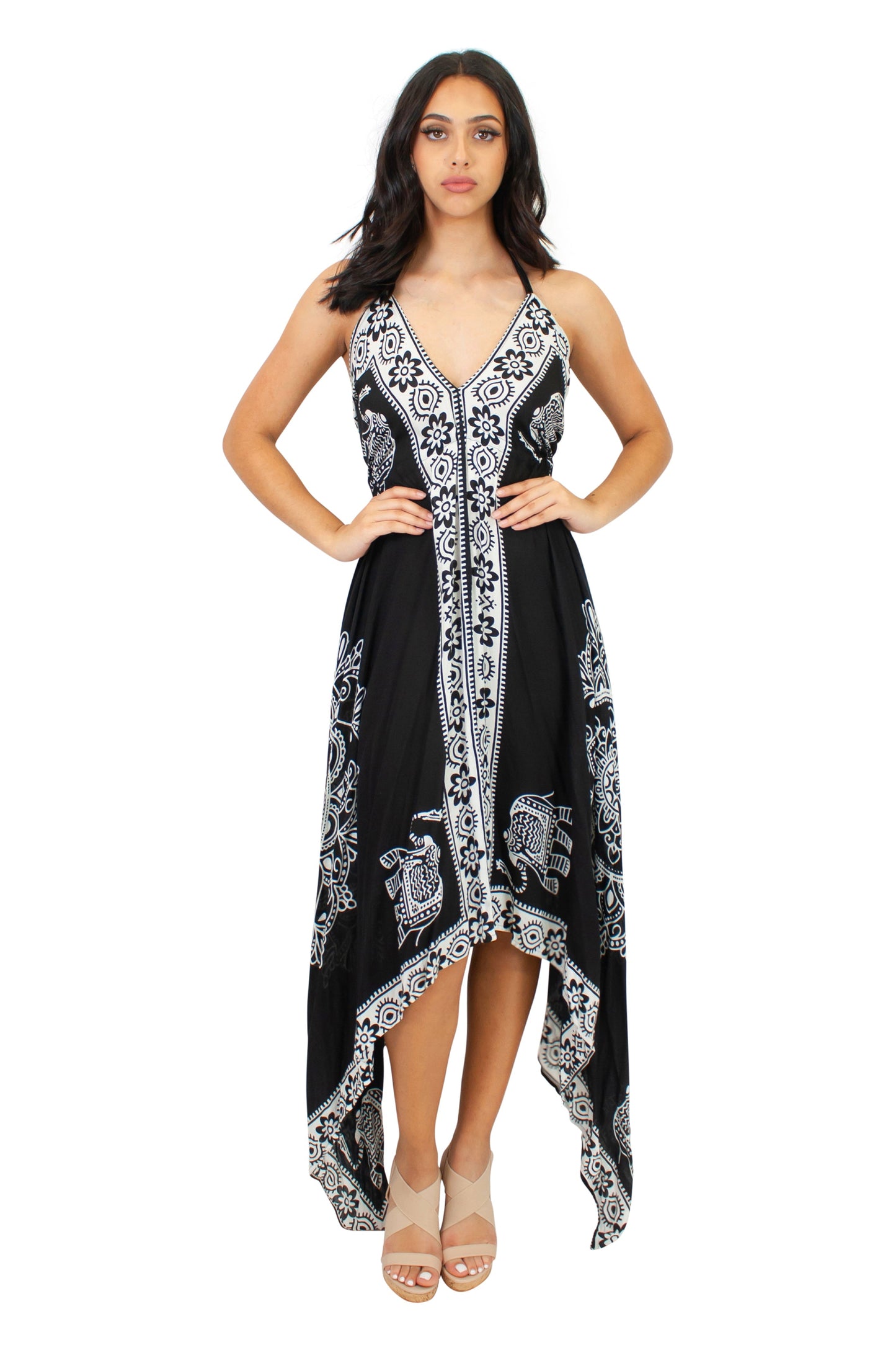 Lazy Daisy Adjustable halter handkerchief dress in Black (LD5074)