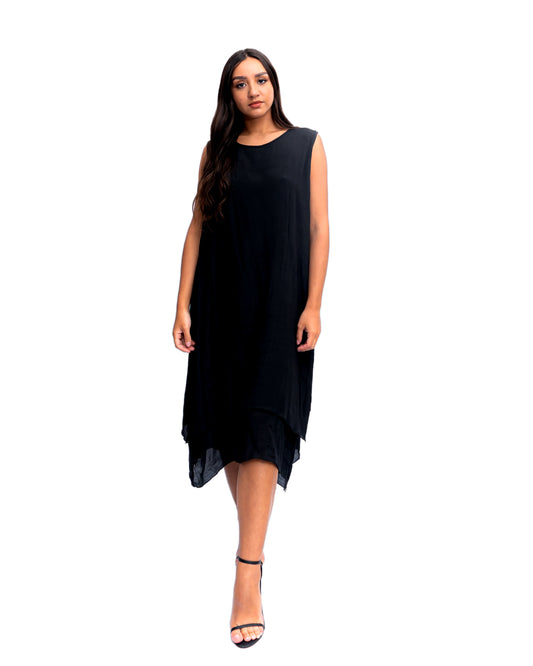 Black Double Layer Midi Dress