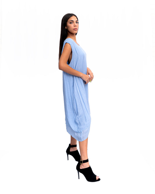 Sky Blue Double Layer Midi Dress