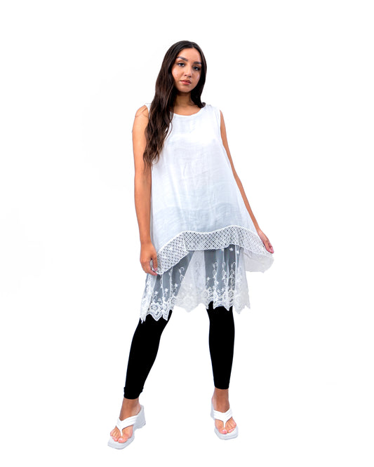 White Lace & Net Midi Dress