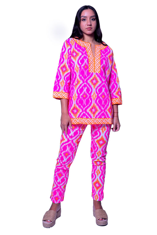T 1505 Cotton Printed Tunic in Pink