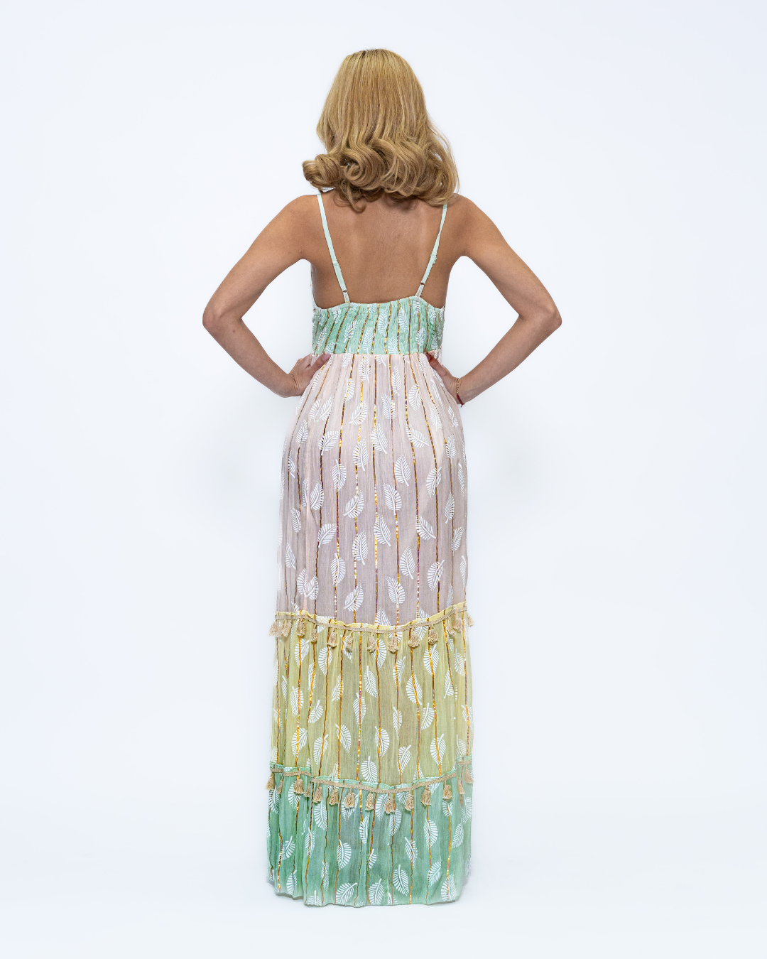 Green Long Lurex Maxi Dress (DK2048)