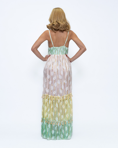 Green Long Lurex Maxi Dress (DK2048)