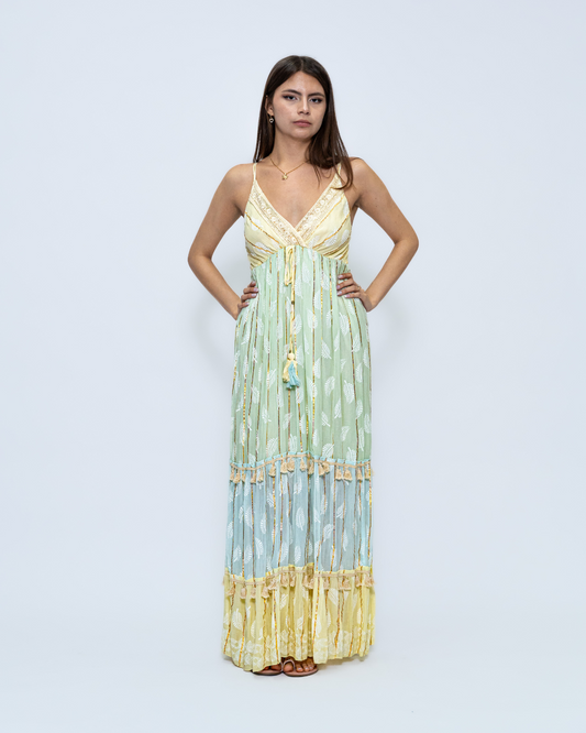 Yellow Long Lurex Maxi Dress (DK2048)