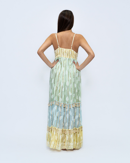 Yellow Long Lurex Maxi Dress (DK2048)