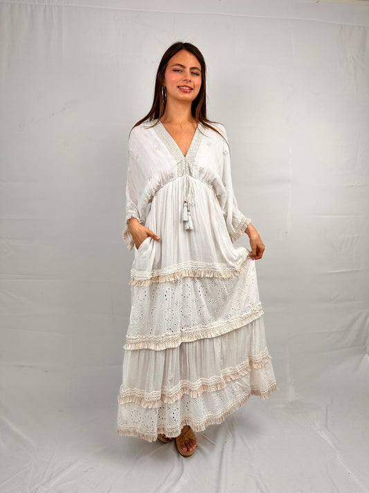Relaxed Fit Elegant Maxi Dress in White (DK-2084)