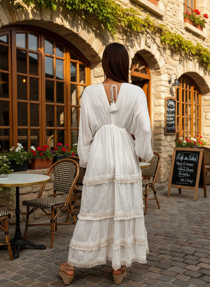 Relaxed Fit Elegant Maxi Dress in White (DK-2084)
