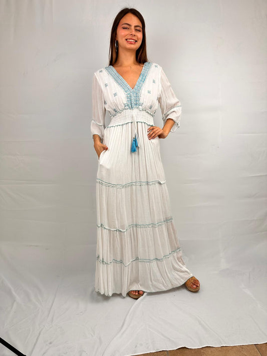 Relaxed Fit Elegant Maxi Dress in White (DK-2083)