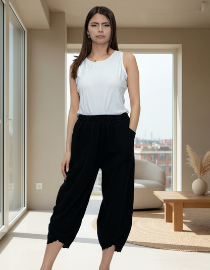 Cotton Solid Pants in Black (CHP-281)