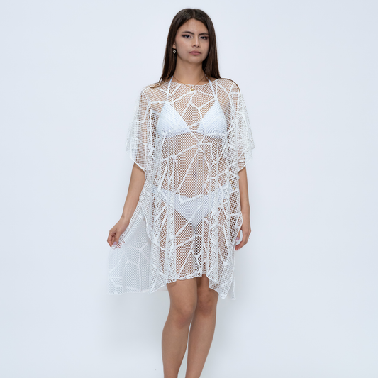 Crochet Mesh Cover Up in White - CH715