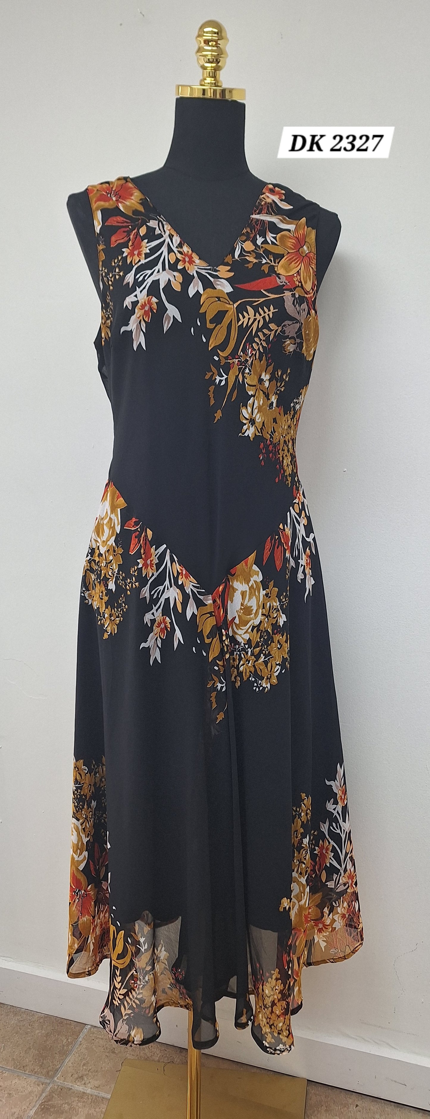 Black A-line Floral Printed Midi Dress - DK 2327