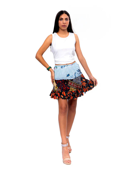 Cotton Patchwork 3 Tier Mini Skirt - SK-3000