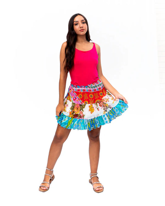 Cotton Patchwork 3 Tier Mini Skirt - SK-3003