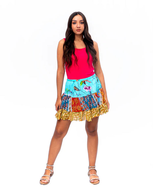 Cotton Patchwork 3 Tier Mini Skirt - SK-3006
