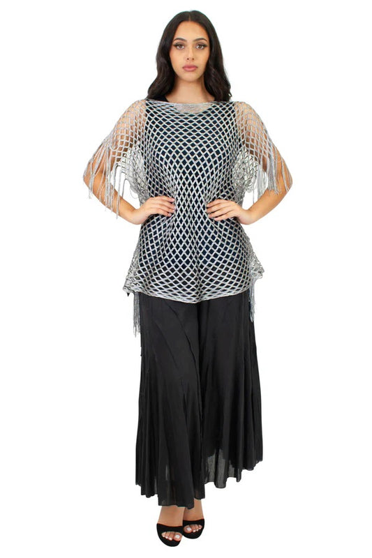 White Diamond Weaved Lurex Beach Cover-Up Mini Dress - CH-5141
