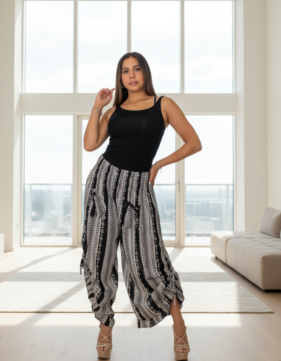 Rayon Printed Pants in Black (P-103)