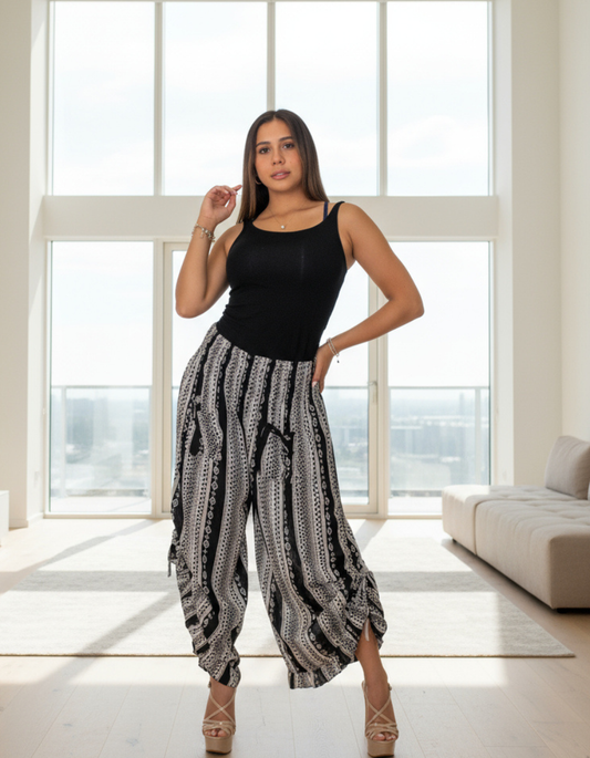 Rayon Printed Pants in Black (P-103)