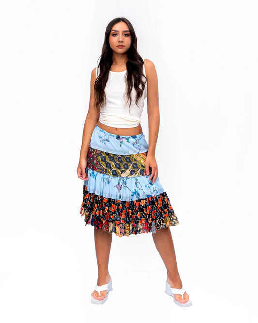 Cotton Patchwork 5 Tier Knee Length Skirt - SK-3001