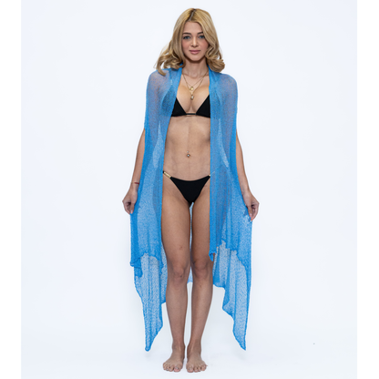 Blue Mesh Crochet Beach Cover-Ups - CH702