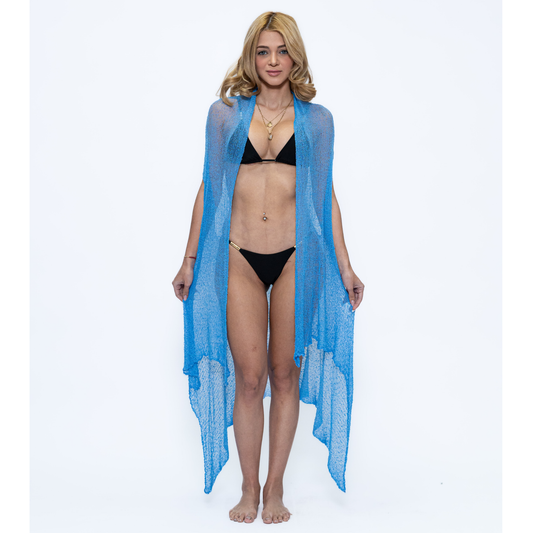 Blue Mesh Crochet Beach Cover-Ups - CH702