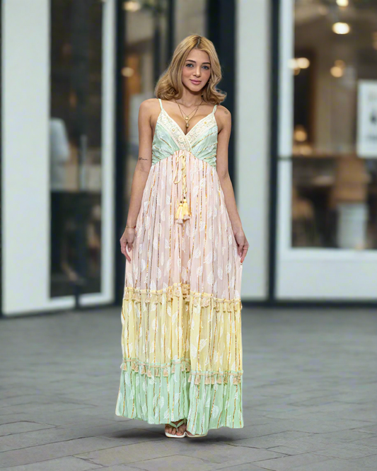 Green Long Lurex Maxi Dress (DK2048)