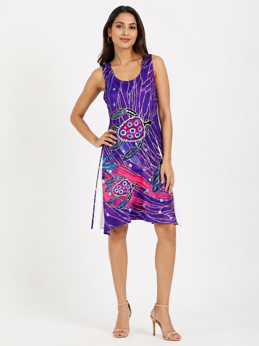 Women's Tropical Print Tank Beach Cover-Up Dress - CHD-02
