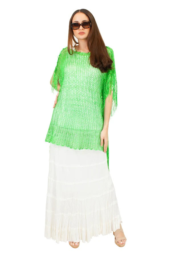Peach Net Cover-Up Dress with Fringe Sleeve - CHD-4-210