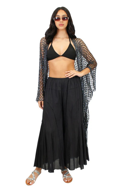 Black Metallic Diamond Weaved Lurex Beach Cover-Up- CHJ-4024