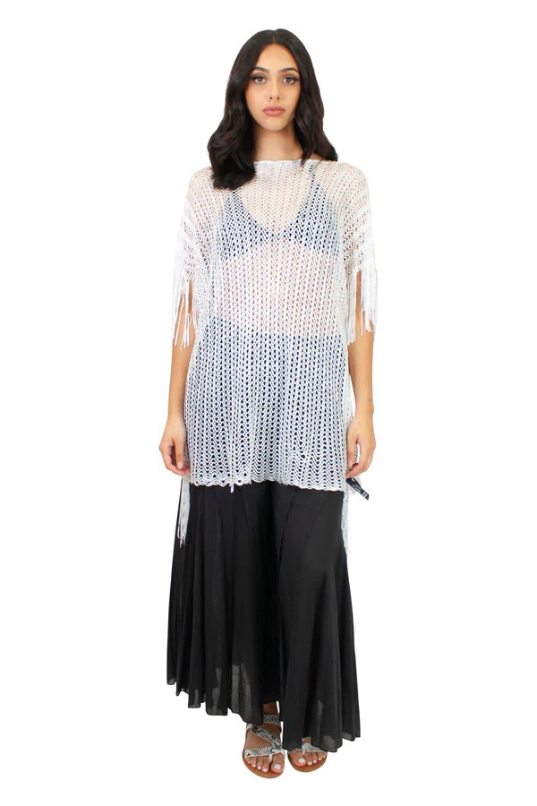 Peach Net Cover-Up Dress with Fringe Sleeve - CHD-4-210