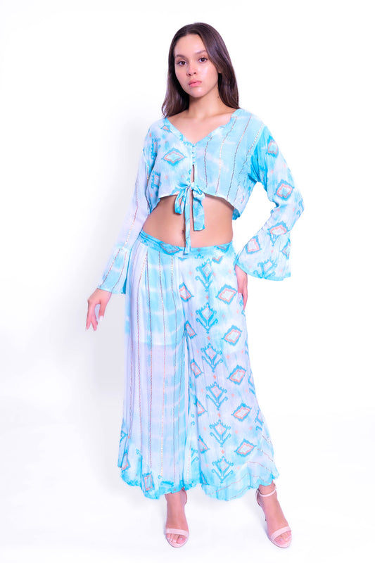 DK 2037-38 blue Crop top And Pant Set