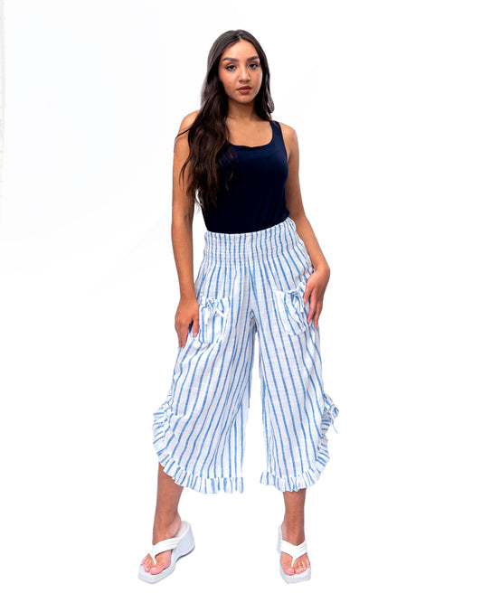 Rayon Vertical Stripes Printed Pants in Blue (P-100)