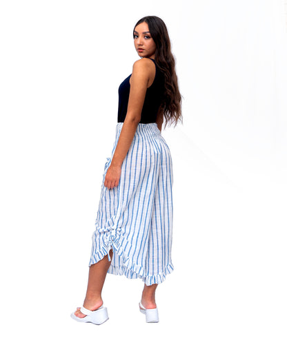 Rayon Vertical Stripes Printed Pants in Blue (P-100)