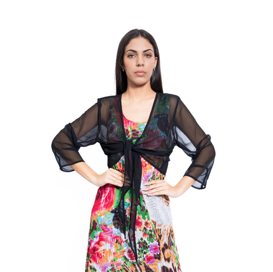 Solid Black Poly Chiffon Shrug - 3825