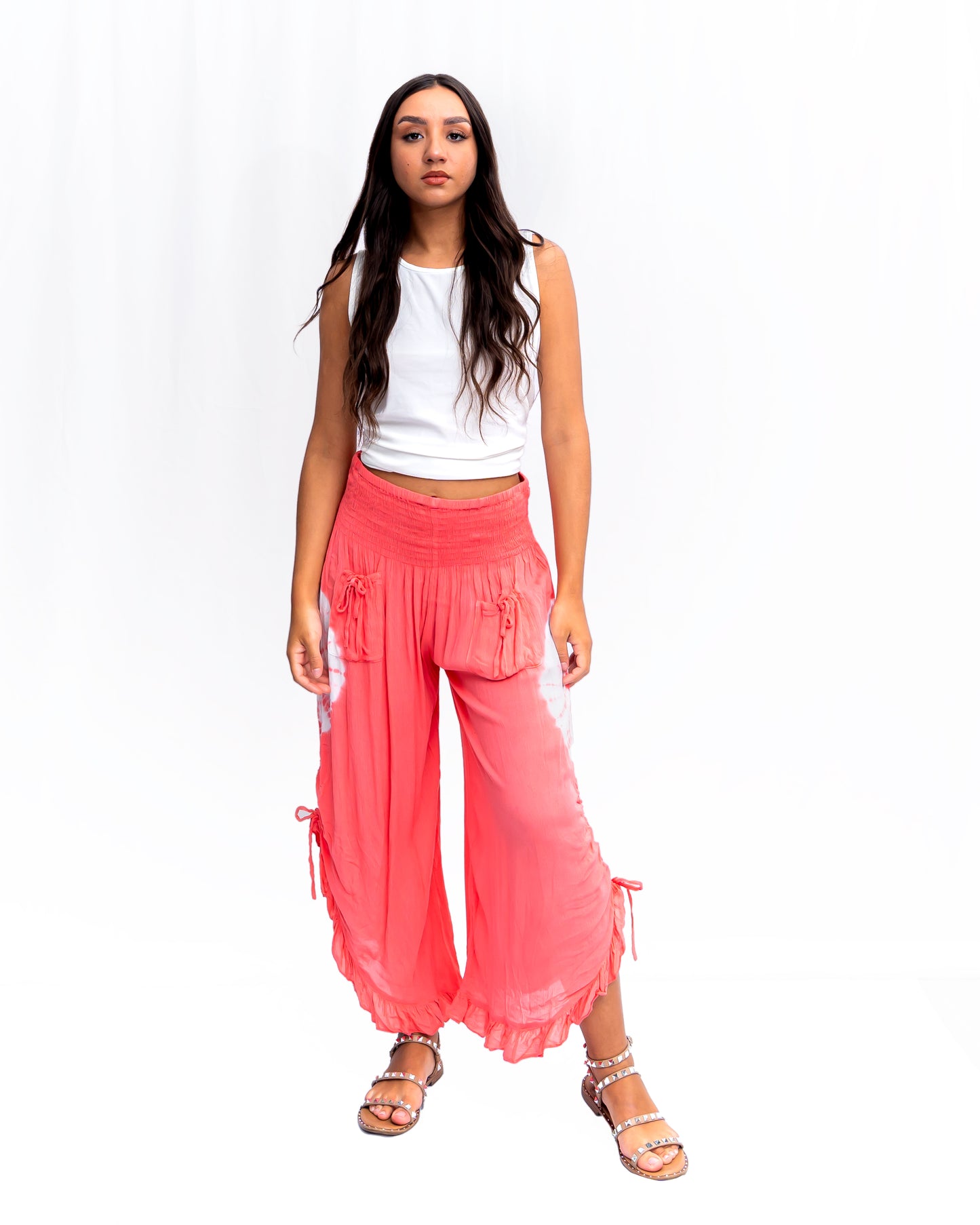 Rayon Tie-Dye Pants in Coral (P-15 TD)