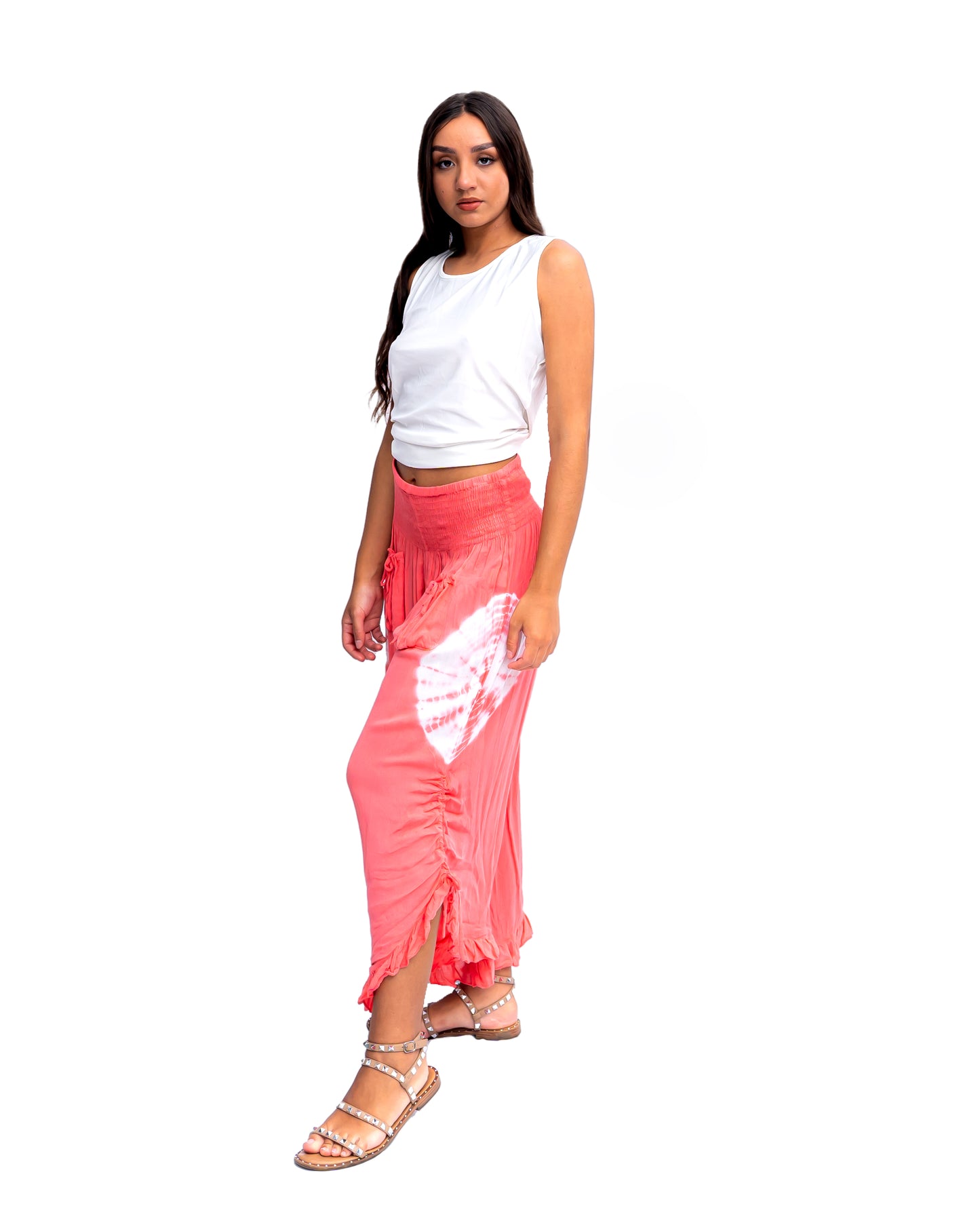 Rayon Tie-Dye Pants in Coral (P-15 TD)