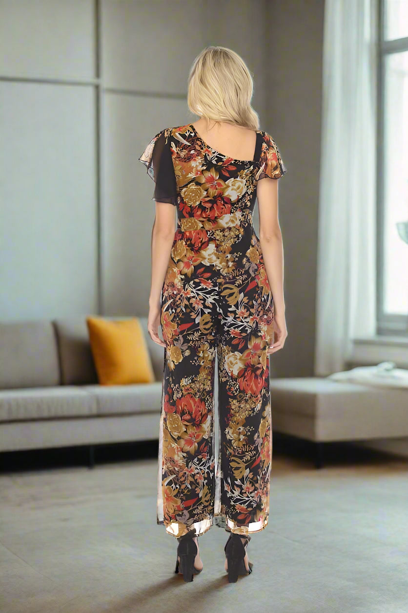Black Floral Printed Jumpsuit - DK 8715