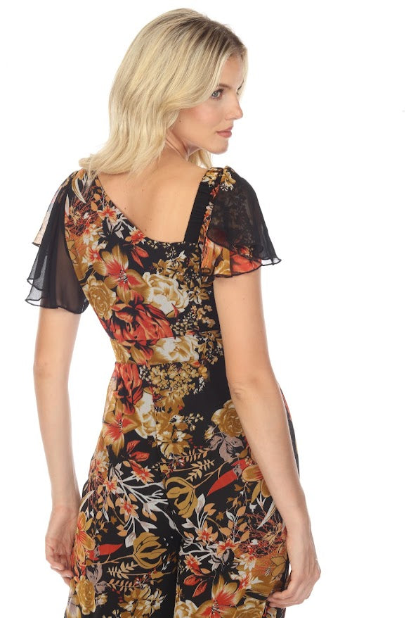 Black Floral Printed Jumpsuit - DK 8715