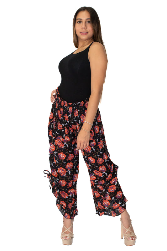 Rayon Floral Printed Pants in Black (P-15)