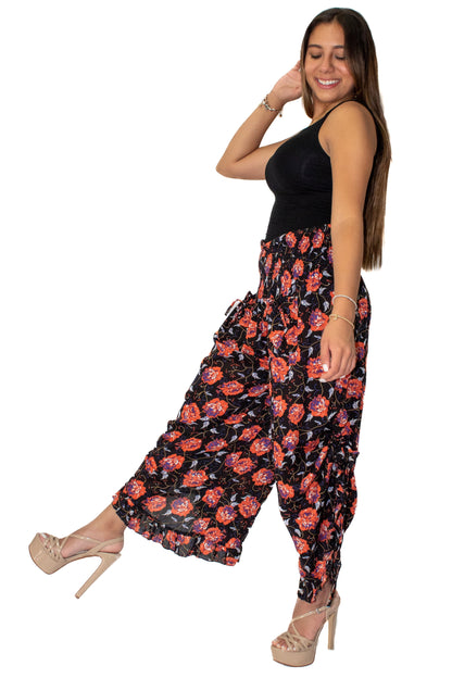 Rayon Floral Printed Pants in Black (P-15)