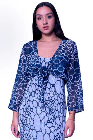 Navy Bubble Printed Poly Chiffon Shrug - 3825
