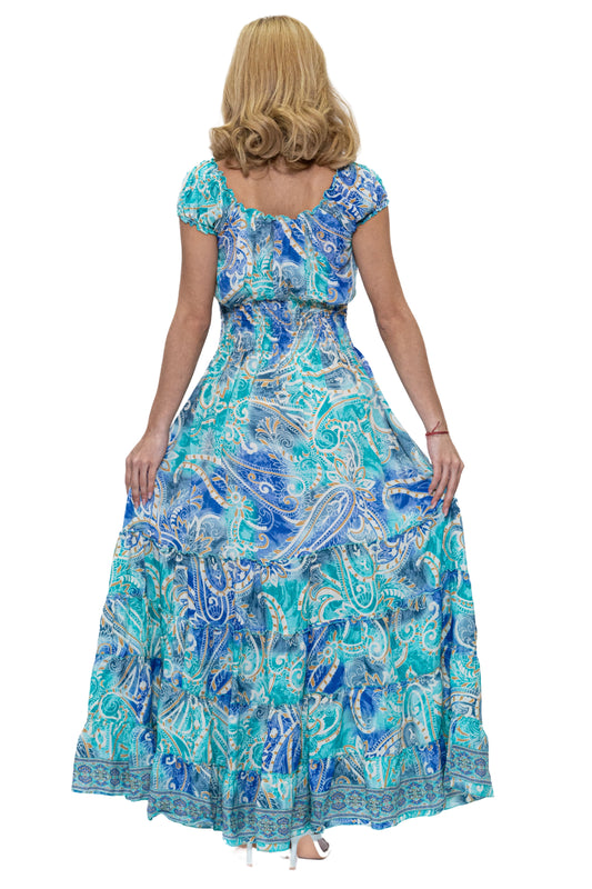 DK 7091 Smocked waist tiered maxi dress