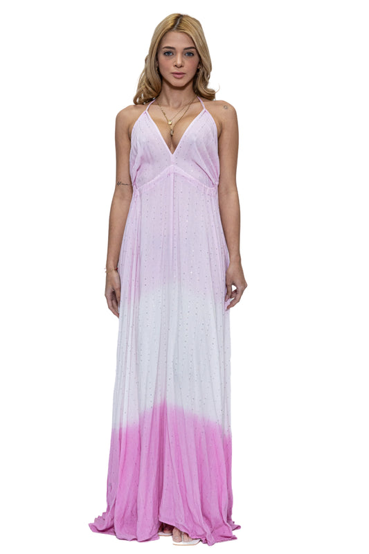 DK 2031 Subtly Sequined Halter long dress