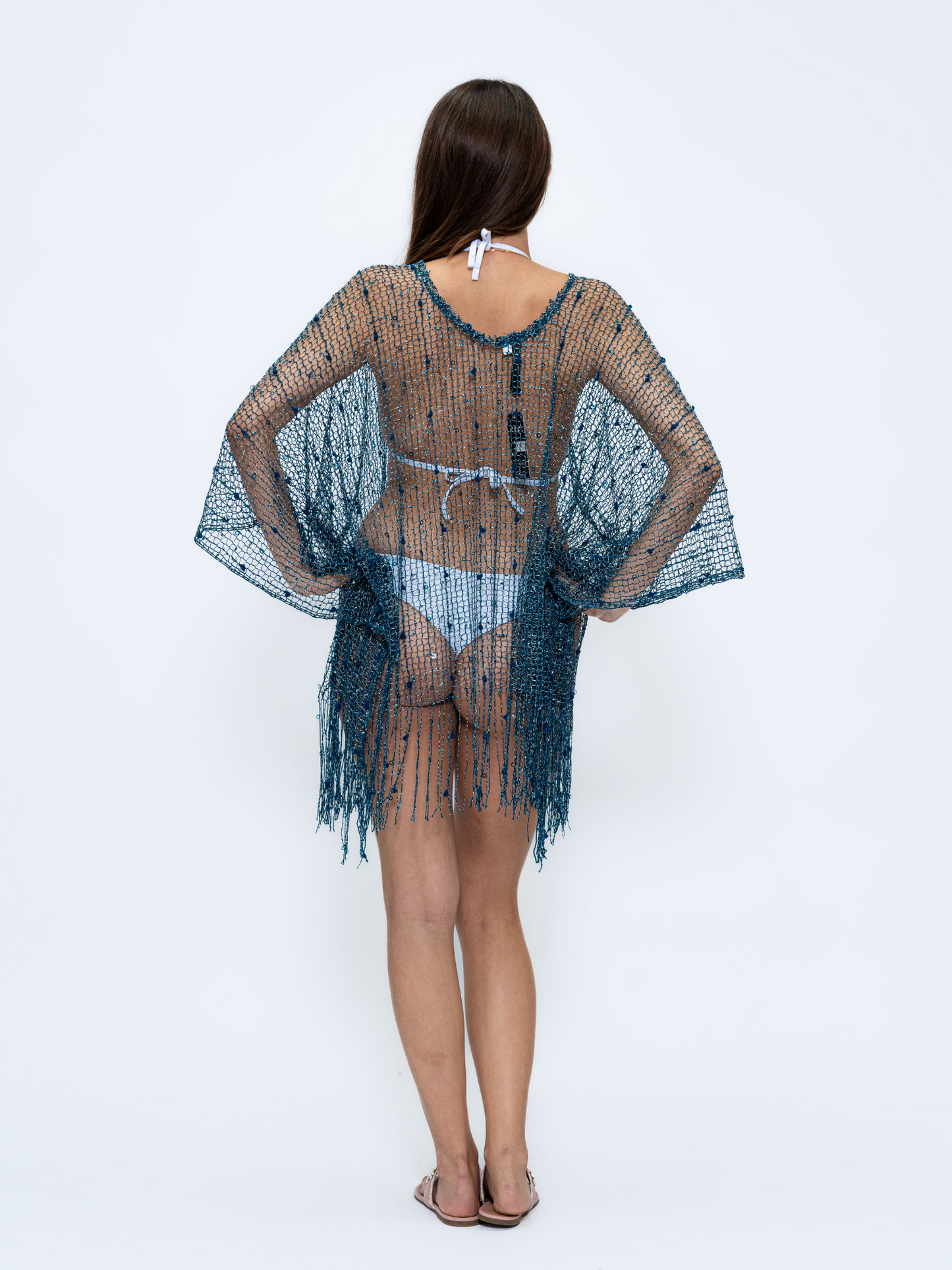Red Net Cover-Up with Long Fringe Hem - CHT4017