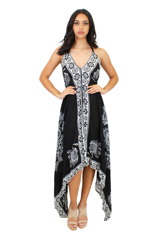 Lazy Daisy Adjustable halter handkerchief dress in Black (LD5074)